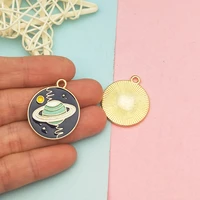 10pcslot alloy planet enamel charms metal round shaped pendants handmade finding for diy jewelry accessories 2326mm