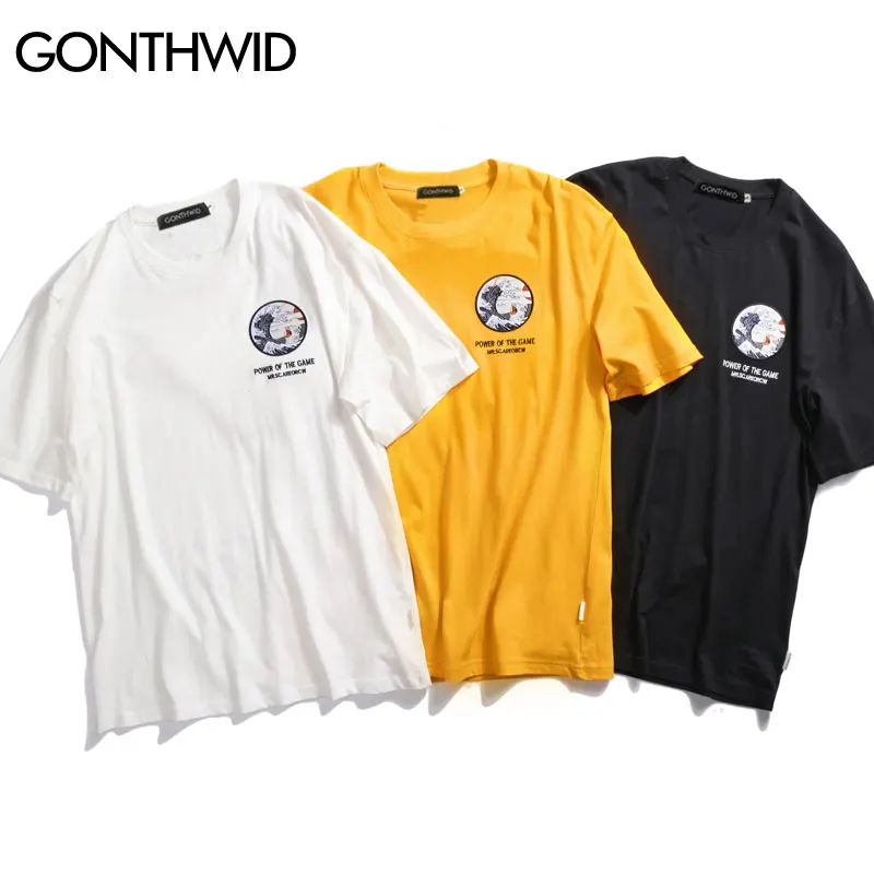 Футболка GONTHWID мужская с принтом японского кота укиё-Э и волн уличная одежда