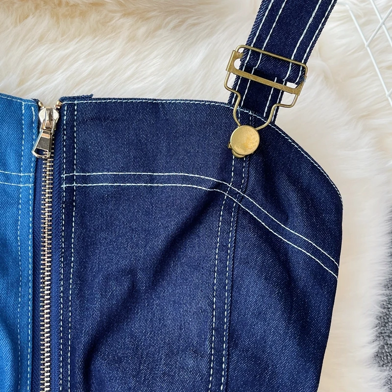 

Amolapha Women's Casual Denim Overalls Rompers 2021 Summer Sleeveless Loose Patchwork Color Pockets Jeans Jumpsuits