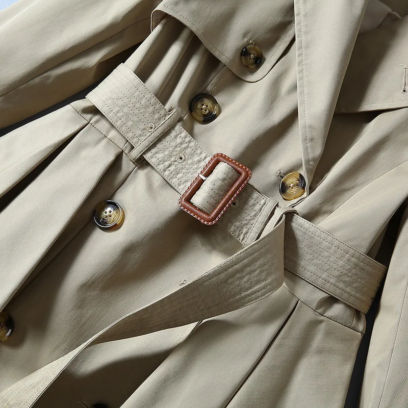 Английский стиль двубортный Женский Тренч 2019 осень/зима элегантный оборки