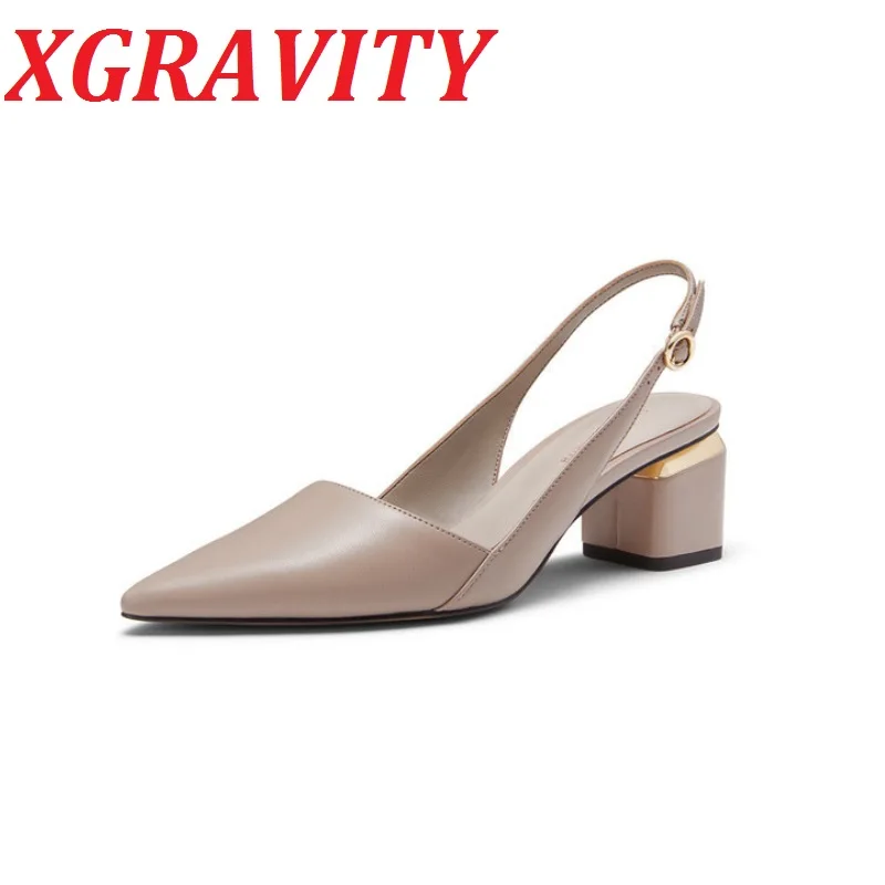 

B316-1 New Pointed Toe Casual Sandals Elegant Metal Chunky Heel Pumps 2021 Summer Shoes For Girls Female Footwear Spring Shoes