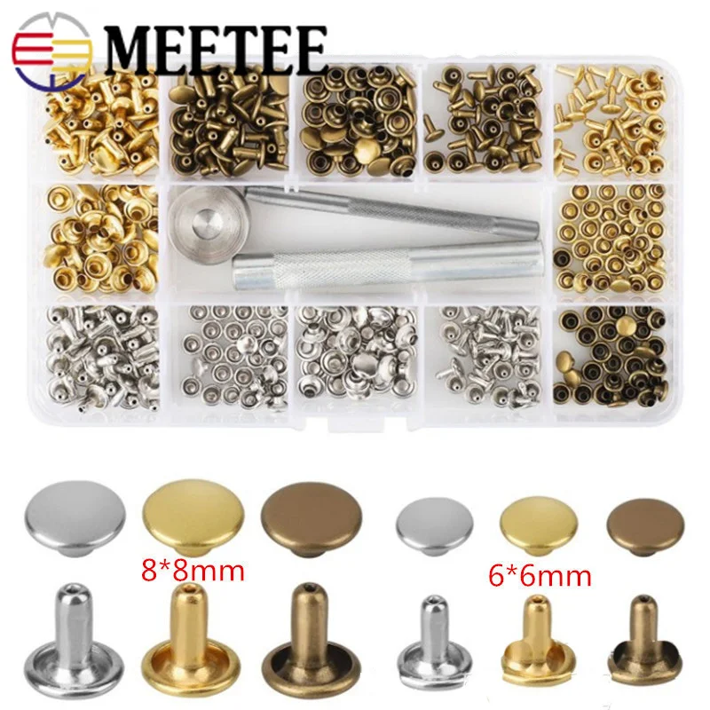 Meetee 1 комплект(180 шт) 6 мм+ 8 мм Металлические жемчужные заклепки двухсторонние заклепки пряжка+ Монтажные Инструменты Набор для работы с кожей аксессуары