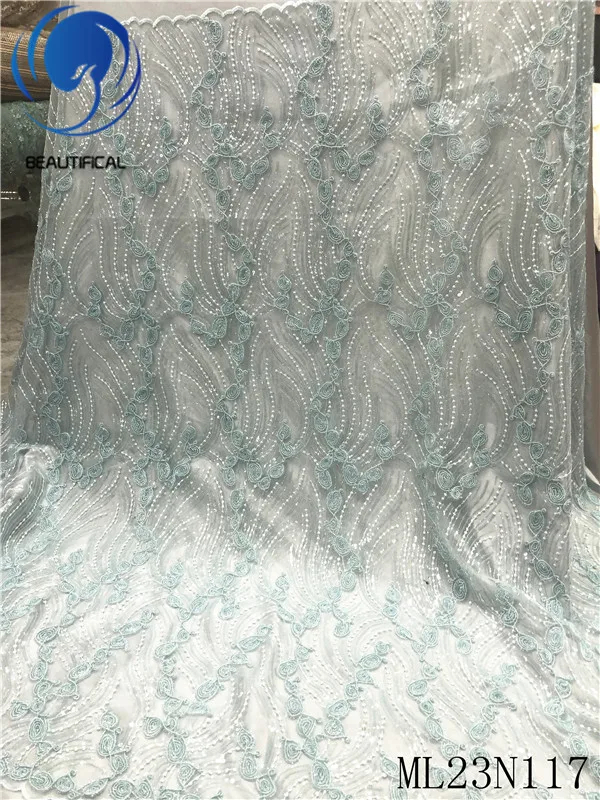 

BEAUTIFICAL French lace fabrics 2020 New embroidery nigerian lace sequins fabric for dress net lace fabric 5yards ML23N117