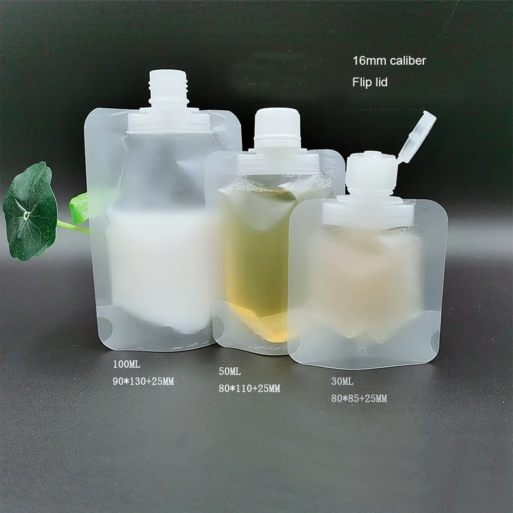 

5Pcs Clamshell Packaging Bag Stand Up Spout Pouch Plastic Hand Sanitizer Lotion Shampoo Travel Liquid Refillable Bag 30/50/100ml