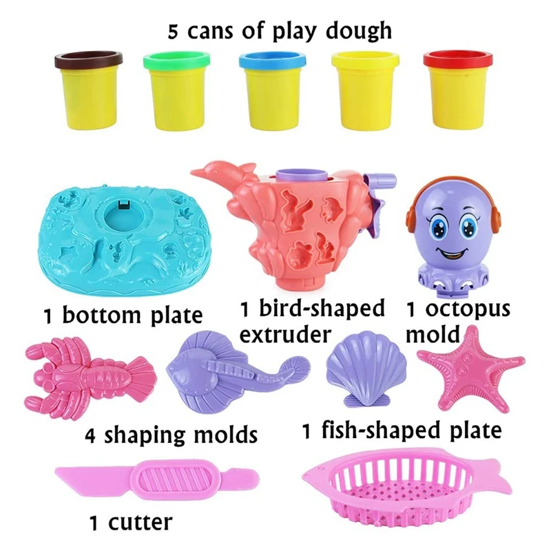 

Kids Play Dough Octopus Playset Dough Creations Sea World Playdough Kit DIY Dough Toy Playset for Kids Pack of 14Pcs