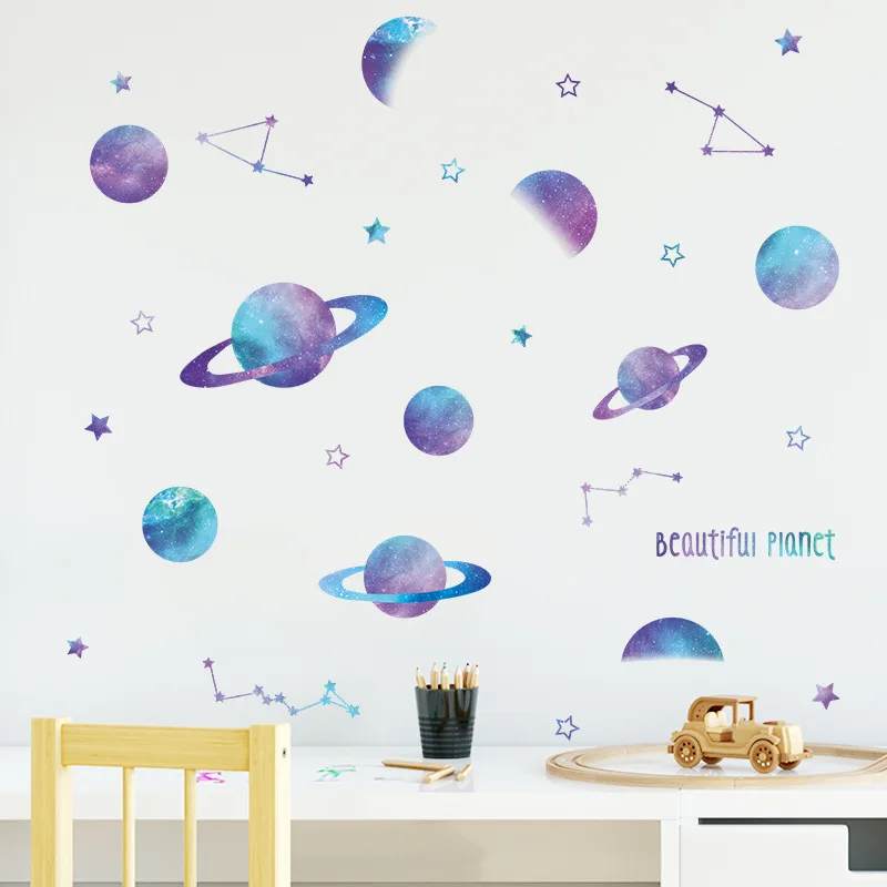 

Blue Universe Planet Wall Stickers Decor Baby Room Decoration Cute Vinyl Decals Waterproof Mural Art Posters for Home Decorative