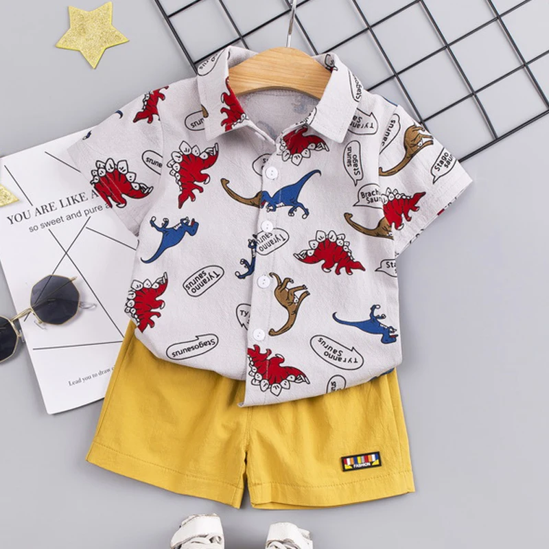 

baby clothes Summer Baby Boys Clothes New1 Casual Short Sleeve Cartoon Animal Print T-shirt Tops+Shorts 2pcs kids clothes