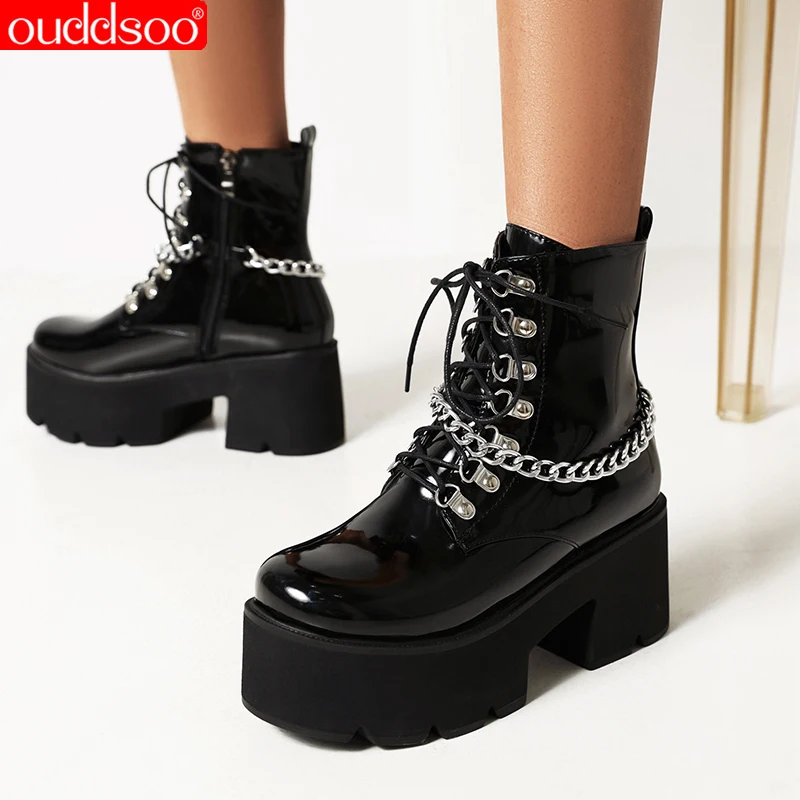 

ODS Women Winter Fashion Plus Size Boots Lace Up Back Zipper Black High Heels Mt Platform Boots Waterproof Ladies Shoes