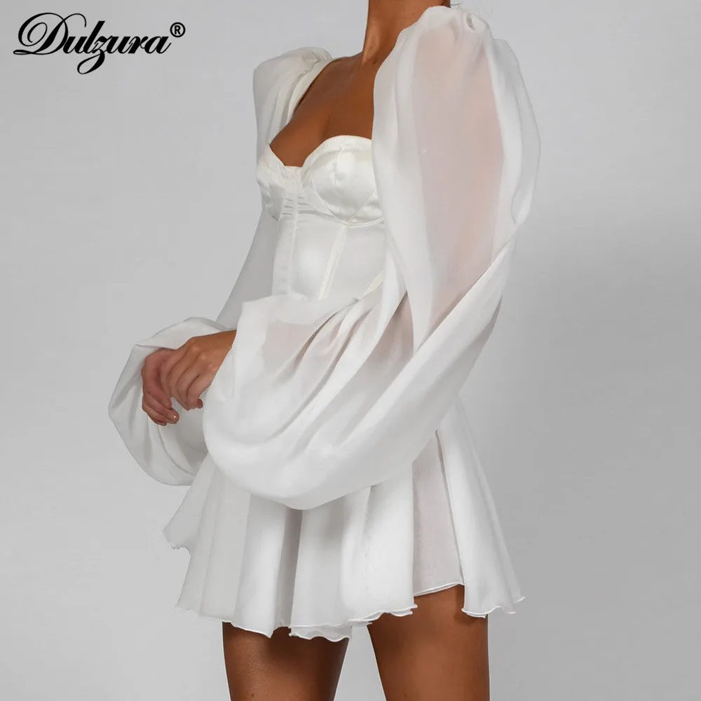 Женский атласный корсет Dulzura мини-платье с длинными рукавами и оборками вечерние