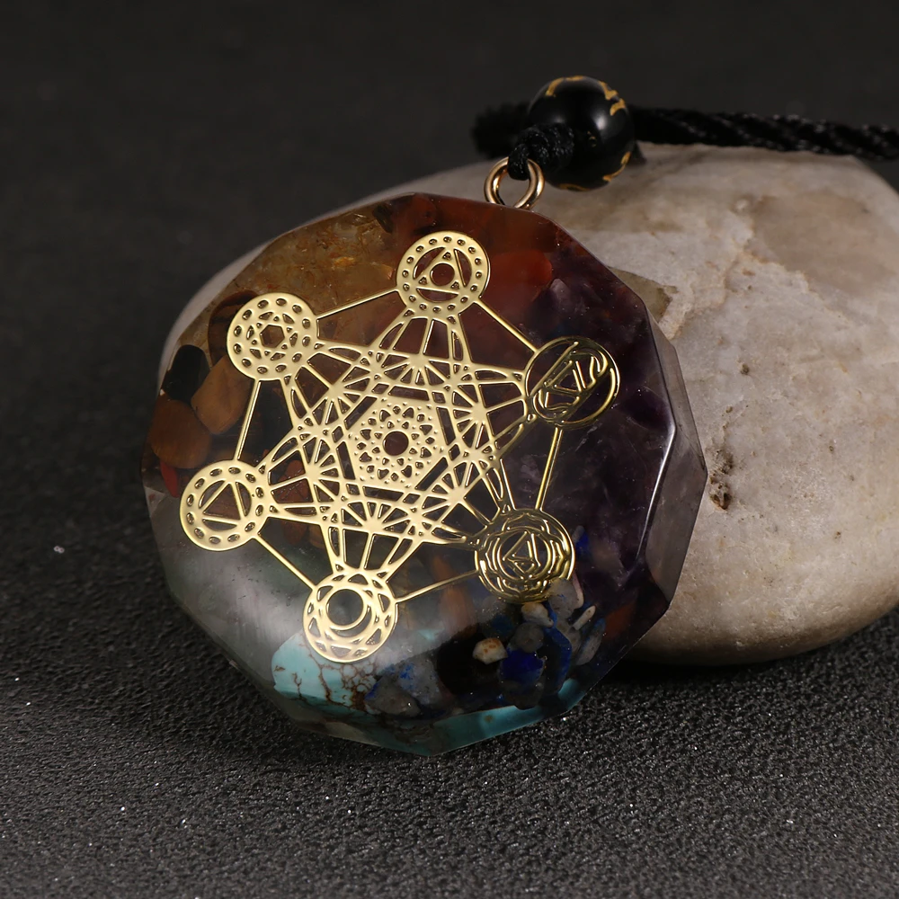 7 Chakras чип гравий Orgone кулон Пентакль ожерелье Orgonite исцеляющий баланс Регулируемая