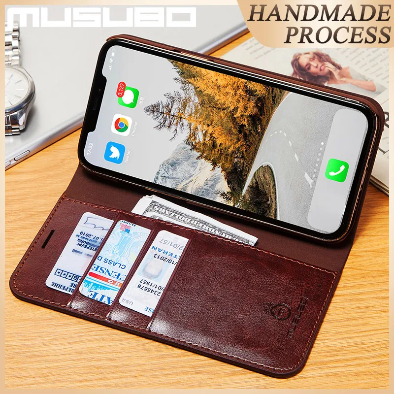 Musubo Genuine Leather Case For iPhone 12 Pro Max 11 Pro Xs Max XR X 8 Plus 7 6 13 Pro Fundas Cover Flip Wallet Card Slot Luxury