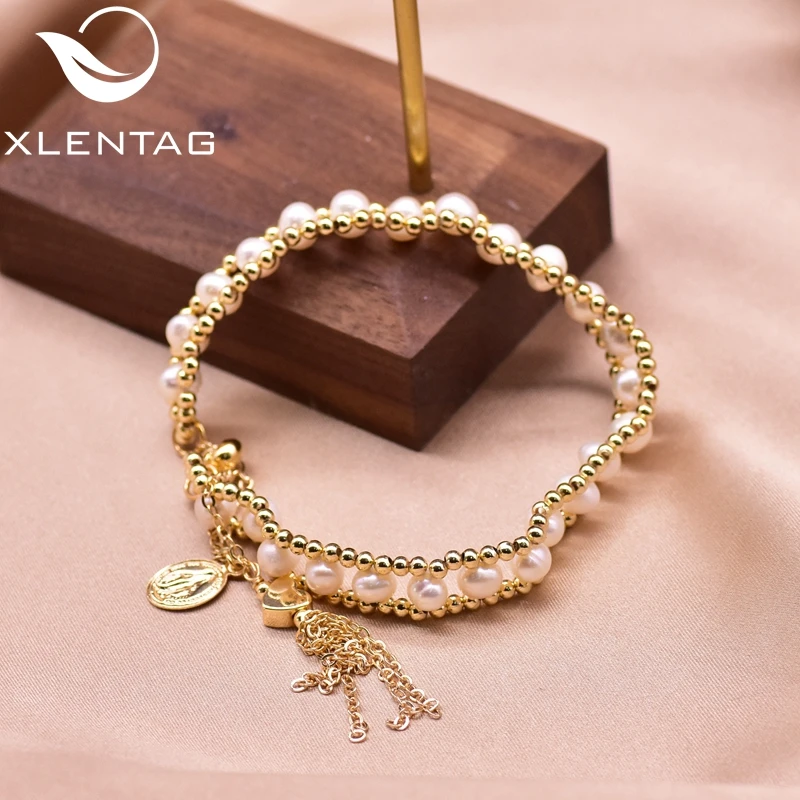 XlentAg Роскошный натуральный жемчуг ангел браслет металлический шар любовь для
