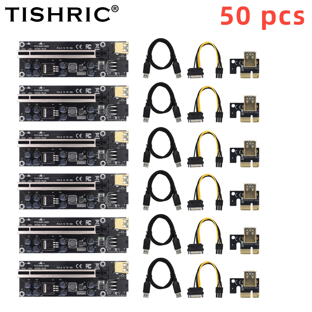 

50pcs TISHRIC PCIE Riser 009s Plus Card PCIE PCI E Extender GPU X16 USB 3.0 to 6pin Adapter Cable Riser For Video Card Mining