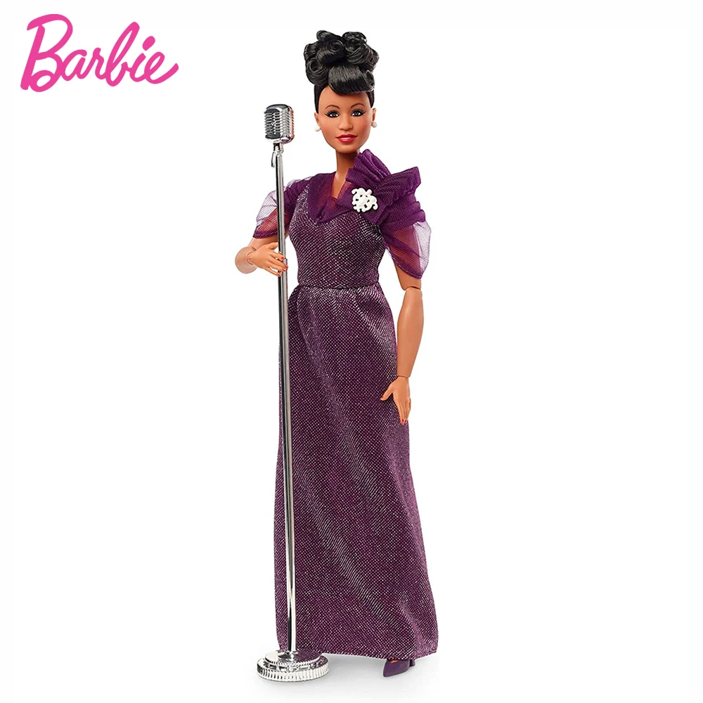 

Barbie Inspiring Women Series Ella Fitzgerald 12in Collectible Doll Wearing Purple Gown with Microphone Stand Girls Gift GHT86