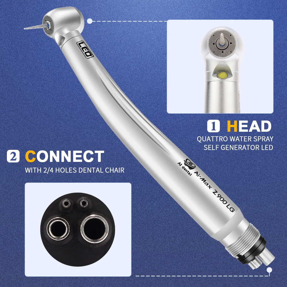 Dental  LED E-Generator Air Turbine Handpiece Four Water Spray With Ceramic Rotor  High Speed Drill Connect 2/4/6 Hole Chair