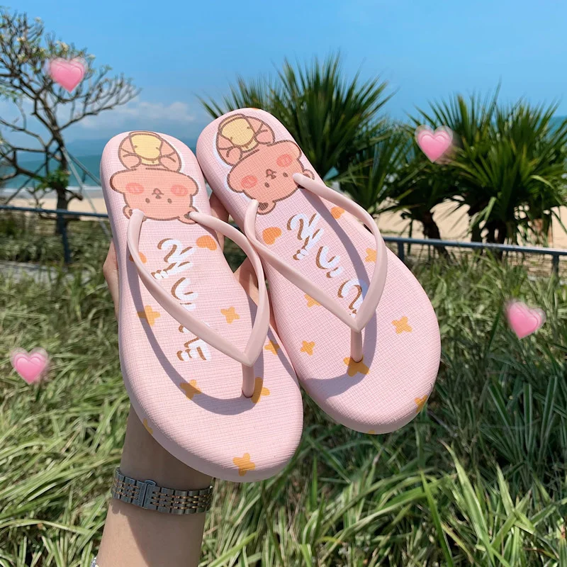 

SP&CITY INS Fashion Summer Shoes For Women Slippers Kawaii Cartoon Printing Platform Flip Flops Beach Shoes Clothing For Women