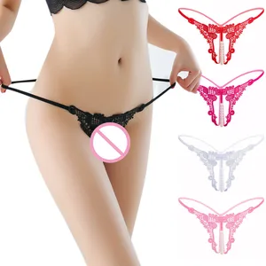 Сексуальные женские эротические стринги с жемчугом, нижнее белье, сексуальные женские стринги с жемчугом, стринги с V-образным вырезом и низкой талией, трусики с вырезом для мастурбации