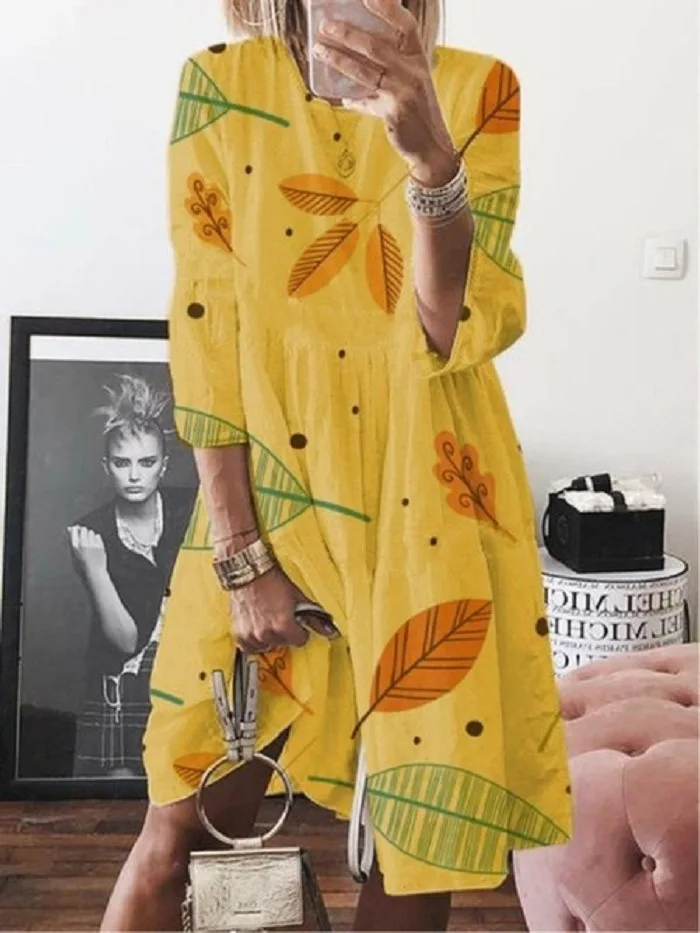 

Summer Women Boho Floral Long Sleeve Dress Holiday Beach Shirt Dress Ladies Print Mini Dress Plus Size S-5XL