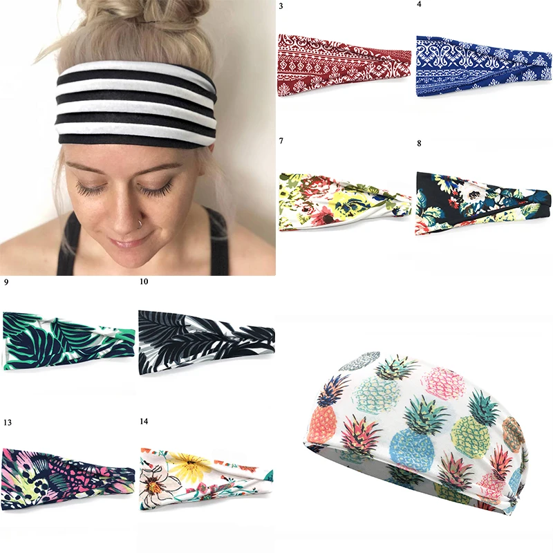 

Yoga Sport Cotton Stretch Women Headbands Floral Prints Bohemia Wide Hair Bands for Women Headwrap Turban Elastic Girls Hairband