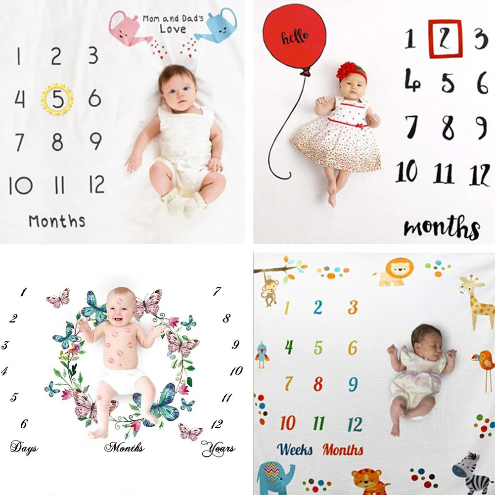 

Baby Photography Props Infant Milestone Background Blanket Newborn Monthly Growth Milestone Blanket Cloth Commemorate Rug 2021