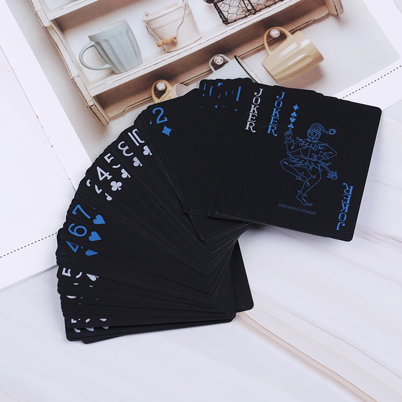 

54PCS/lot Quality Waterproof PVC Plastic Playing Cards Set Trend Deck Poker Classic Magic Trick Tool Pure Black Magic Box-packed