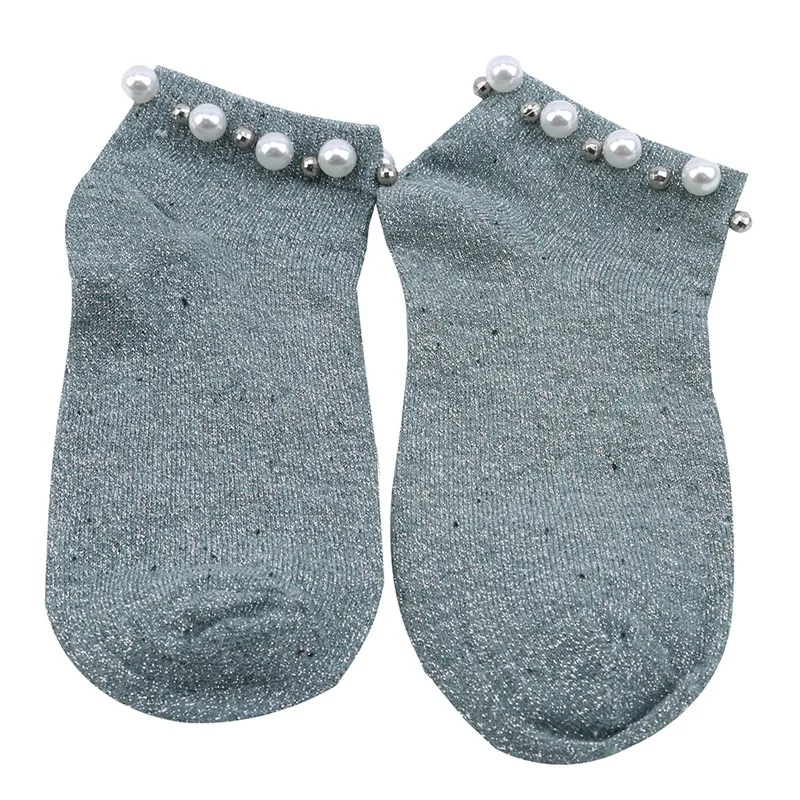 

Glitter Shiny Pearl Socks Women Summer Socks Solid Color Fashion Wild Shallow Mouth Socks Felmen Slipper Socks