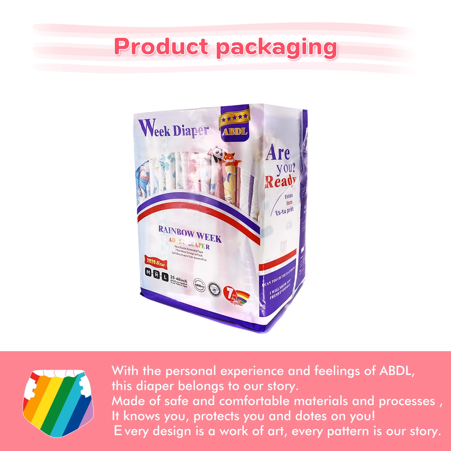 TEN @ NIGHT Радужный недельный подгузник ABDL объем 6000 мл Взрослый Детский эластичный