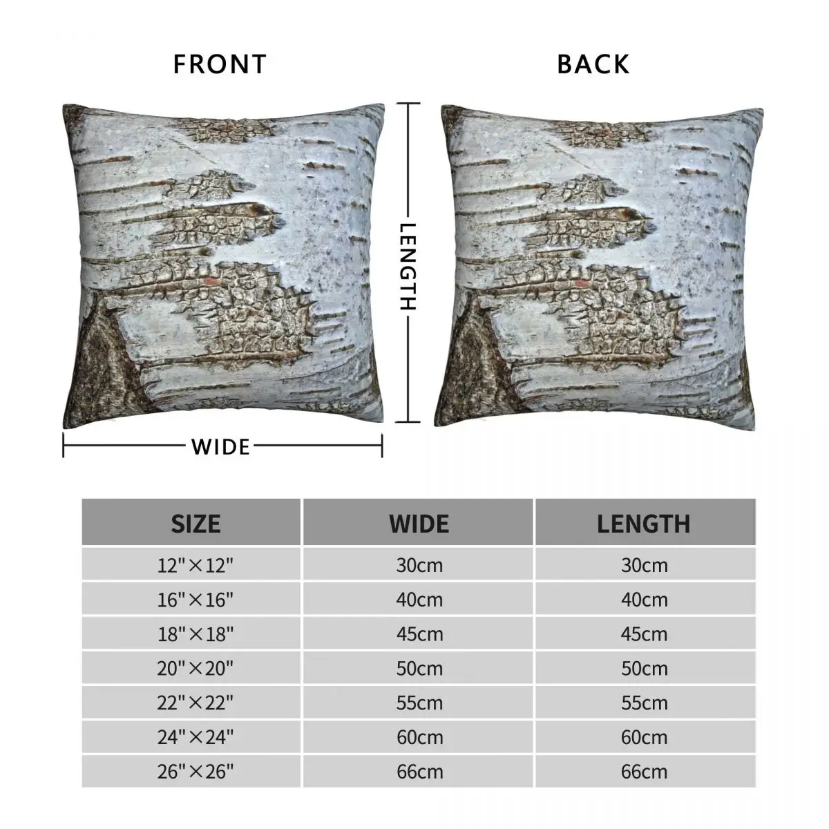 Квадратный чехол для подушки с изображением дерева корой белой березы из