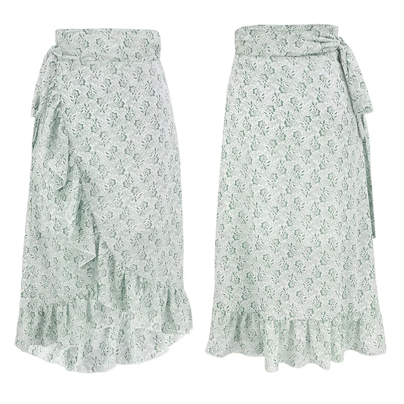 

2021 Hot Sale Skirts For Women Summer Lace Slit Irregular Floral Chiffon Skirt Clothes Vintage Style Female Clothing Wholesale
