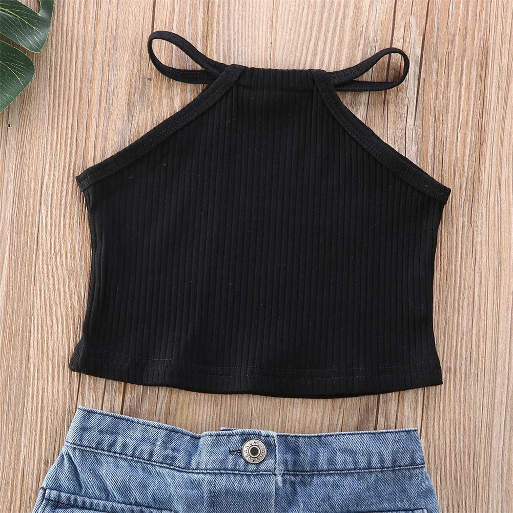 Citgeett Summer 1-6Years Toddler Kids Baby Girl 2PCS Outfits Vest Black Top Tank Denim Skirts Dress Set | Детская одежда и обувь