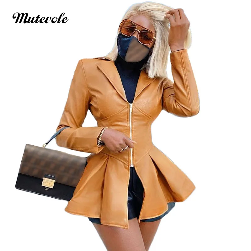 

Mutevole пикантные туфли в стиле пэтчворк из искусственной кожи куртка для женщин с отложным воротником; Пальто на молнии с длинными рукавами и ...