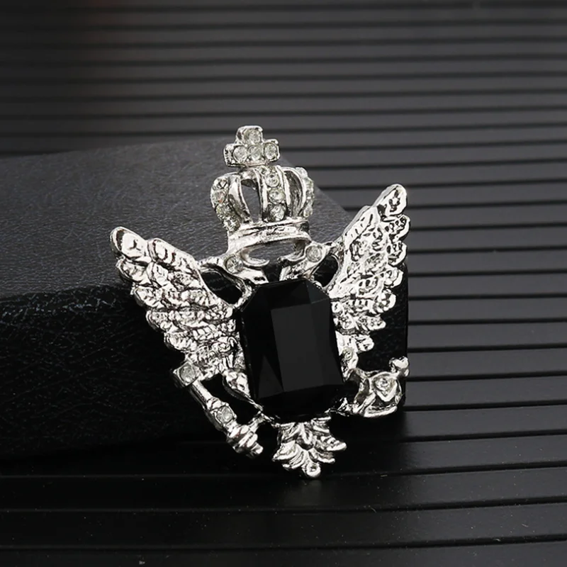 Crystal crown men brooch small suit double-headed eagle wings Fashion male corsage crystal chain tassel badge pin | Украшения и