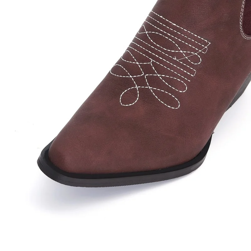 Autumn 2021 New European and American Retro Thick Heel Pointed Embroidery Western Knight Boots British Boots Women-823-2