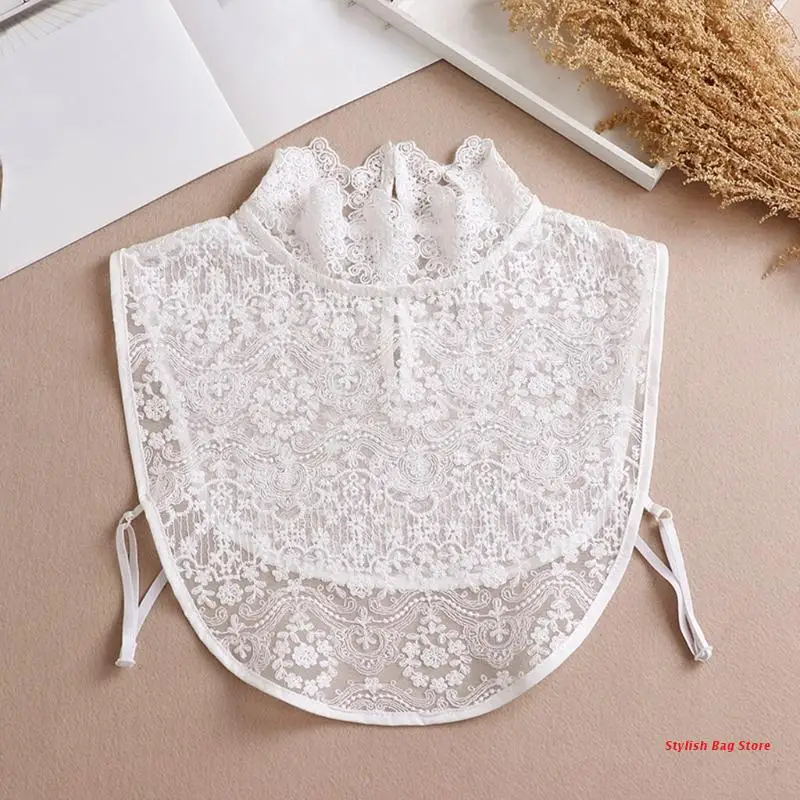 

Women Ruffles Turtleneck Fake Collar Floral Lace Curved Detachable Half Blouse