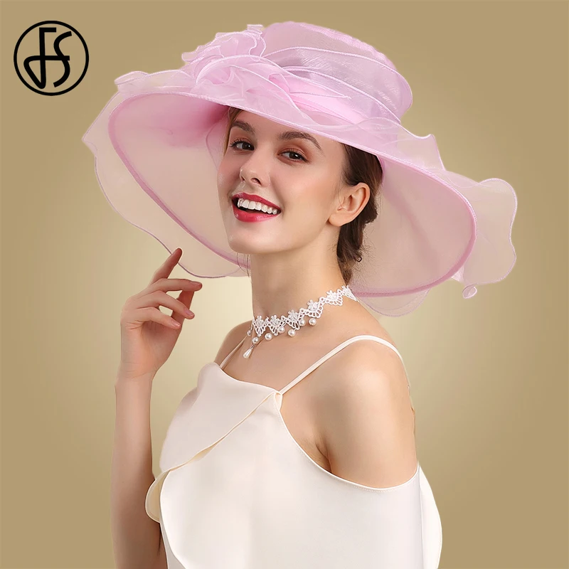 FS церкви Шапки летняя шляпа с широкими полями розовый Fedora Шляпа Для женщин 2020