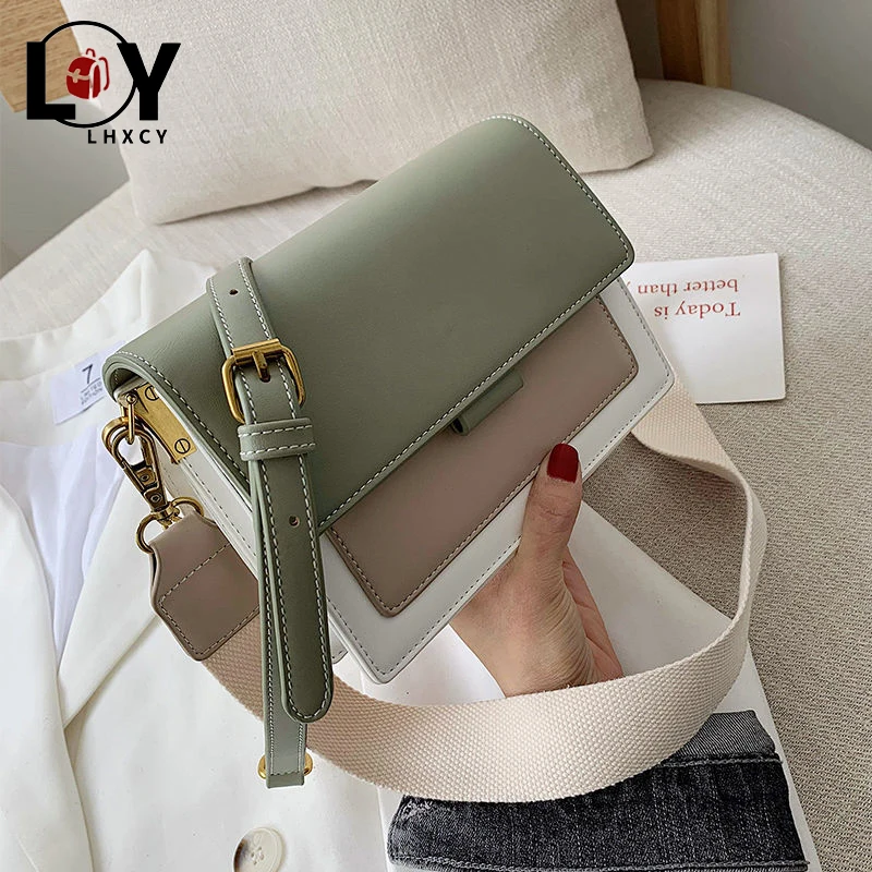 

2021 Contrast Color Crossbody Bags Fashion Simple Clamshell Travel Purses And Handbags High Quality Pu Leather Designer Handbags