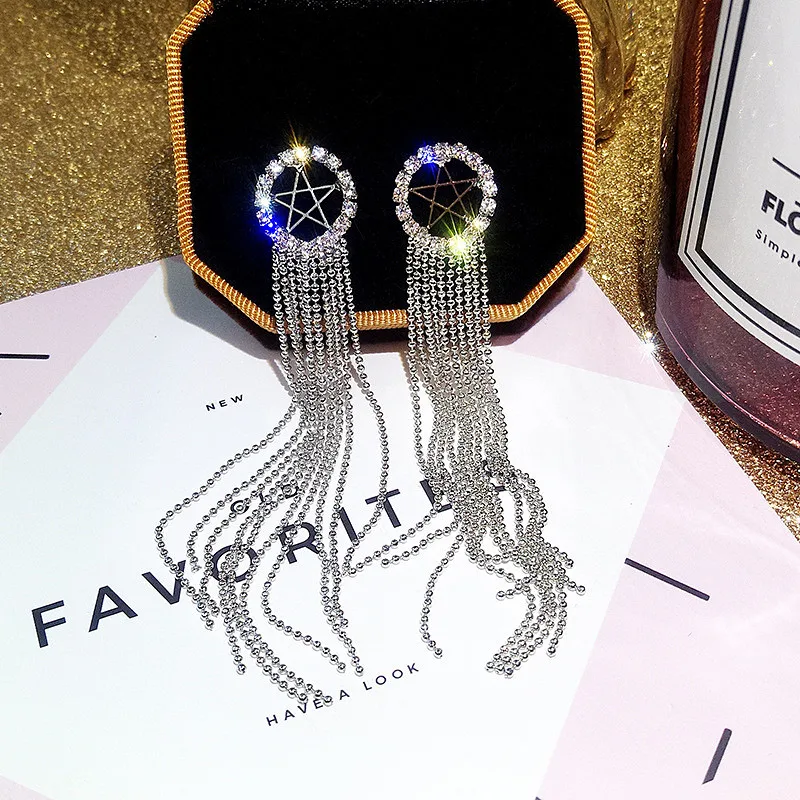 

New Rhinestone Tassel Earrings Female Long Section Fashion Micro-set Crystal Earrings Pendant Zircon Earrings Jewelry Gift