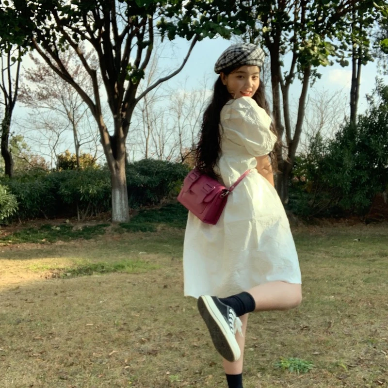 

Summer White Lolita Dress Kawali Elegant Korean High Waist Sweet Dress Female Vintage Casual Puff Sleeve Chic Party Dress 2021