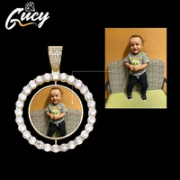 gucy custom made photo rotating double sided medallions pendant necklace 4mm tennis chain zircon mens hip hop jewelry