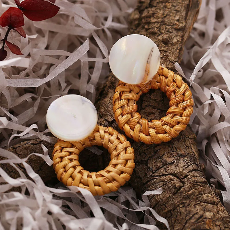 Модные геометрические Ротанговые связанные серьги ручной работы для женщин и