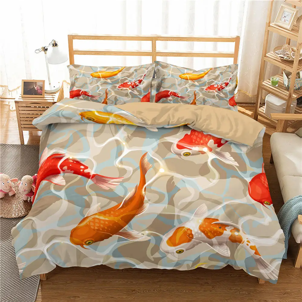 

Koi Bedding Set Duvet Cover Pillowcase 3d Fish Digital Printing Twin Queen King Size Animal Ocean Design Home Textiles