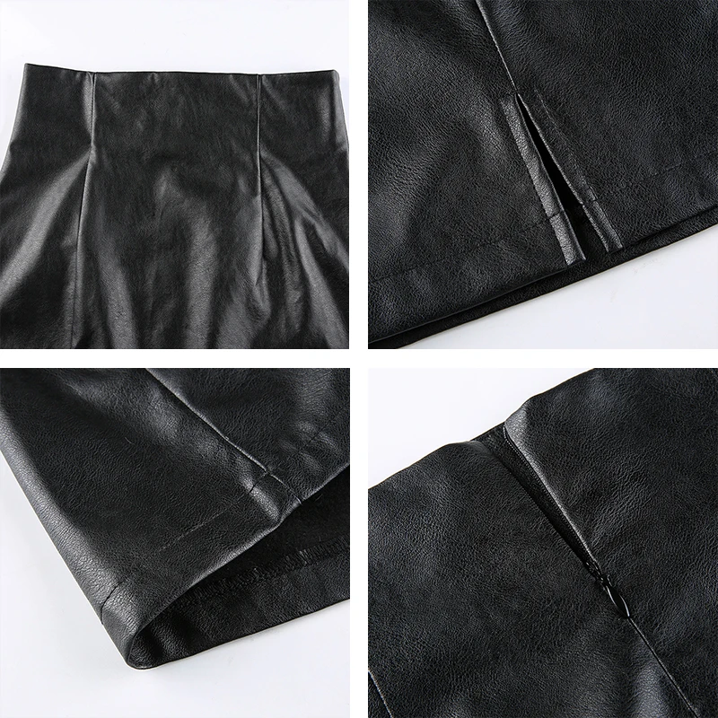 

Faux Leather Mini Skirt High-Waisted Women's Harajuku Short Female Split Sexy Pu Pencil Skirts Lady Trendy 2021 Pleated Skirt