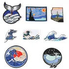 Японская художественная вышивка Kanagawa Великая волна, нашивка с помощью утюга, нашивка, храбрость, боевой мотив, эмблема