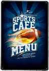Металлическая ретро-вывеска, Спортивная карта меню кафе с мячом для регби в Огненном винтажном стиле, подходит для кафе, домов, баров, ферм