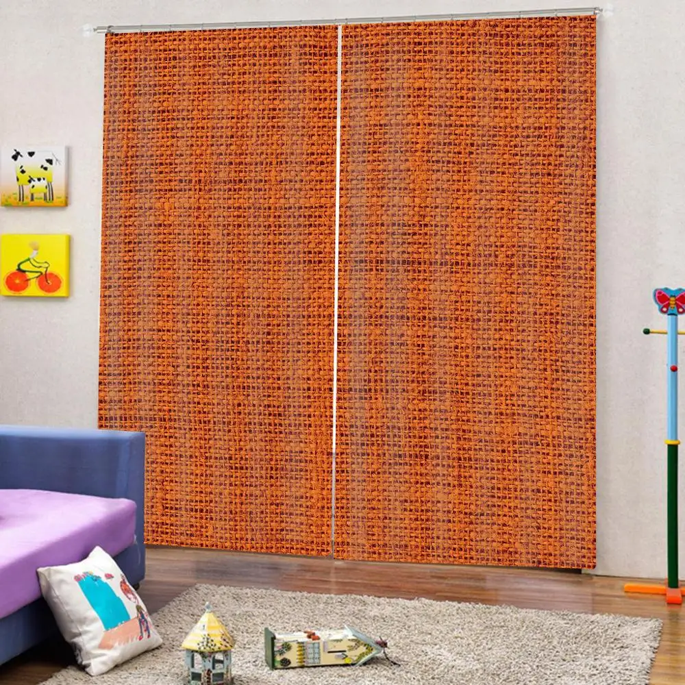 Оранжевая декоративная занавеска с грубой текстурой крупным планом плотная