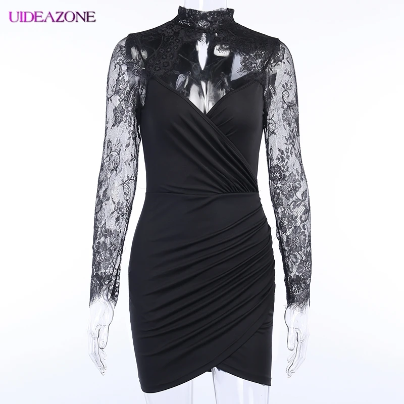 Водолазка для женщин лоскутное мини платье сексуальное выдалбливают вышитые