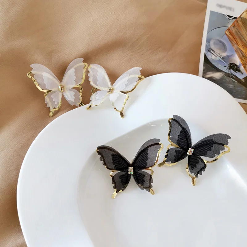 

Fashion Korea Style Yarn Butterfly Earrings For Women Girls Black White Fairy Stud Ear Jewelry Birthday Gifts 1 piece