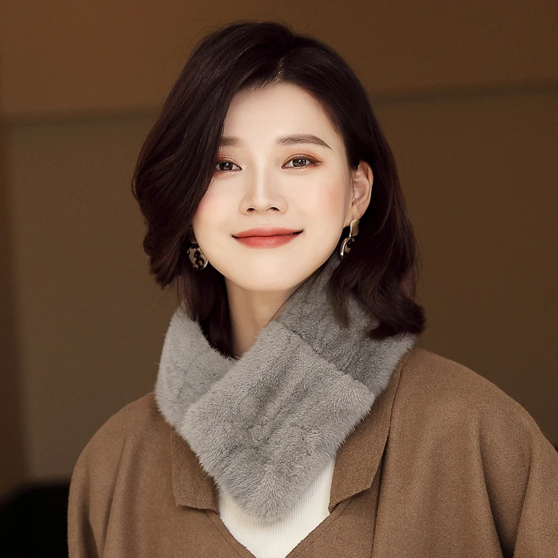 Lantafe шарф женские норковые шарфы натуральный мех воротник шаль односторонний