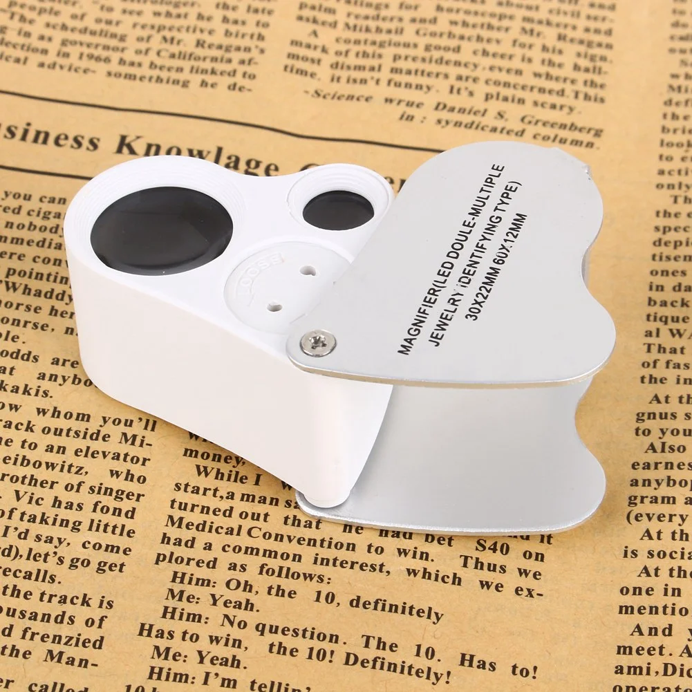 30X 60 Illuminated Magnifier Glass Loupe Lam Appraisal Double Lens Crafts Appreciation Magnifying LED Light Jewelry Mirror | Инструменты