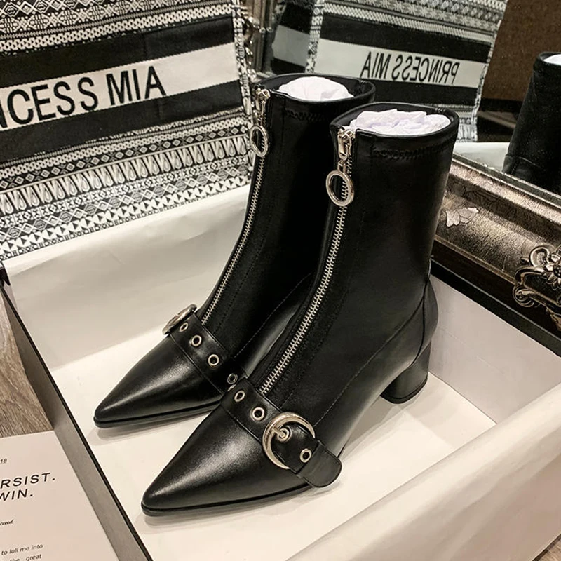 Новинка 2019 осенне-зимние Ботинки Martin кожаные ботинки на молнии спереди с острым